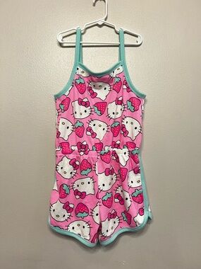 Hello Kitty Pink Strawberry Sleeveless Romper with Teal Trim Girls Large 10/12